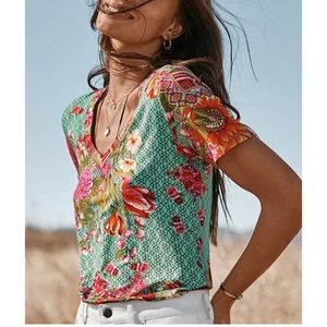 JOHNNY WAS SZ XXL Mona May V NECK FAVORITE SLIM TEE STRETCH BAMBOO